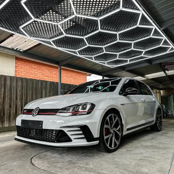 White Volkswagen Golf GTI after a full detail
